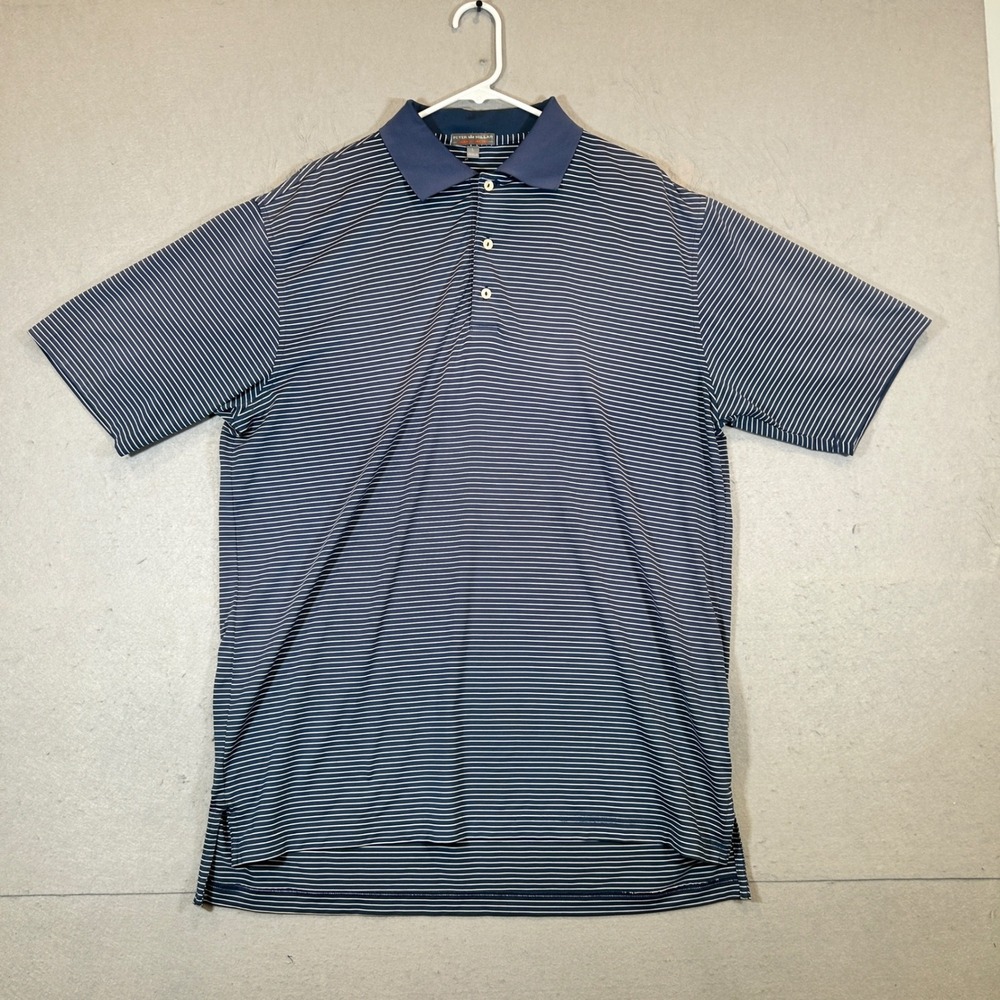 Peter Millar Shirt Mens Large Blue Summer Comfort Striped Polo Golf